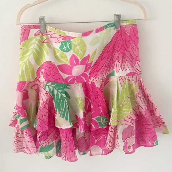 Vintage Lilly Pulitzer Tropical Print Floral Ruffle Mini Skirt Size 8 - Picture 1 of 5
